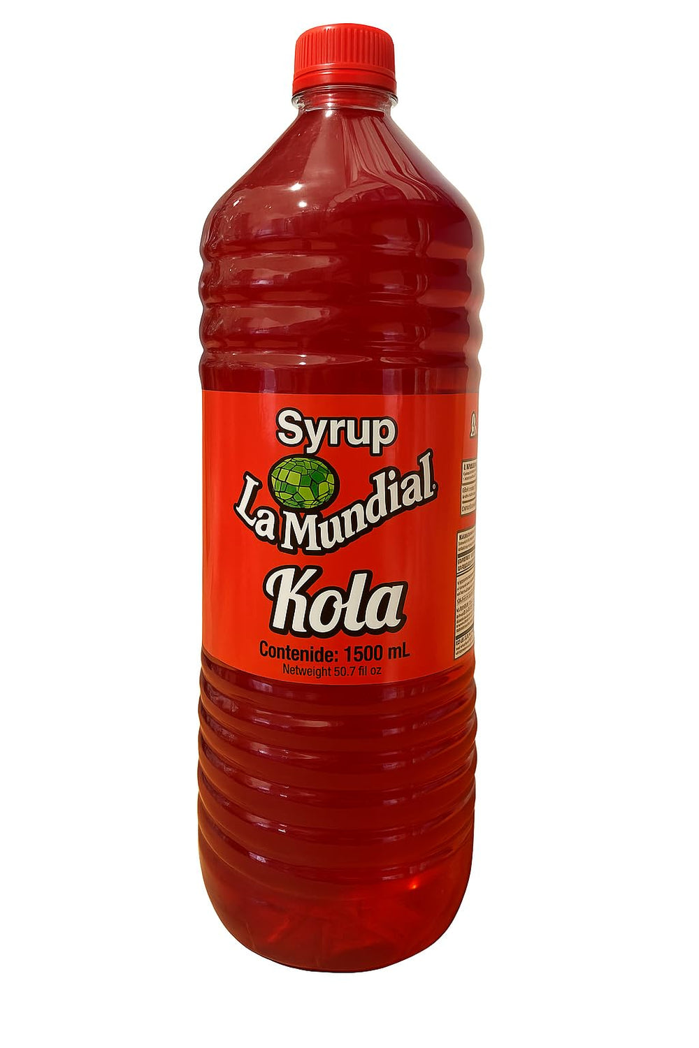 La Mundial botella de sirope de kola frente con etiqueta visible, ahorro familiar