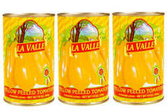 La Valle lata frontal de tomates amarillos pelados, conserva sabor y practicidad