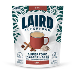Laird Superfood paquete frontal del chai instantáneo, presentación clara y práctica