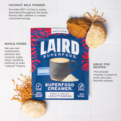 Laird Superfood crema añadida al café caliente en taza, beneficio cremosidad inmediata