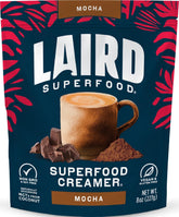 Laird Superfood frente del envase mostrando bolsa de crema mocha y beneficios