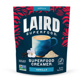 Laird Superfood frente del empaque mostrando 16 oz y sabor vainilla coco, práctico y vegano