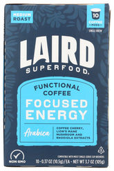 Laird Superfood paquete frontal mostrando 10 cápsulas y ventaja de conveniencia