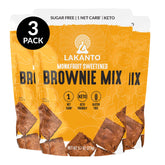 Lakanto paquete de mezcla para brownies sin azúcar mostrando frente y diseño, fácil almacenamiento