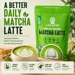 Lakanto latte verde en taza espumosa, sabor auténtico y cremoso