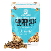 Lakanto envase frontal mostrando nueces glaseadas y marca, ideal para elegir un snack sin azúcar