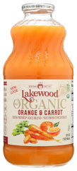 Lakewood frente de botella Orange & Carrot mostrando etiqueta clara y orgánica