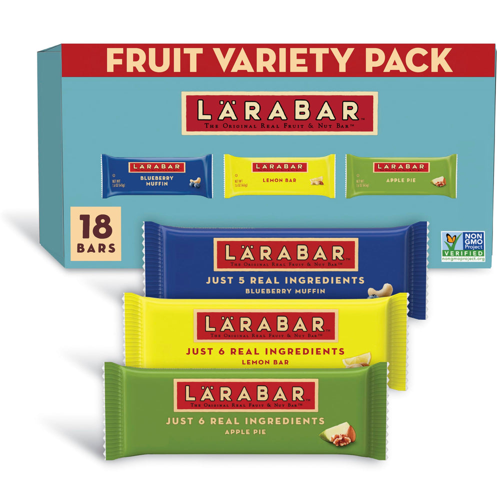 LÄRABAR caja frontal con 18 barras mostrando variedad y conveniencia