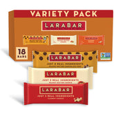LÄRABAR frontal de la caja variedad mostrando 18 barras y conveniencia de snack
