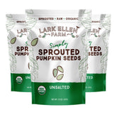 Lark Ellen Farm empaque frontal mostrando semillas germinadas y beneficio de frescura