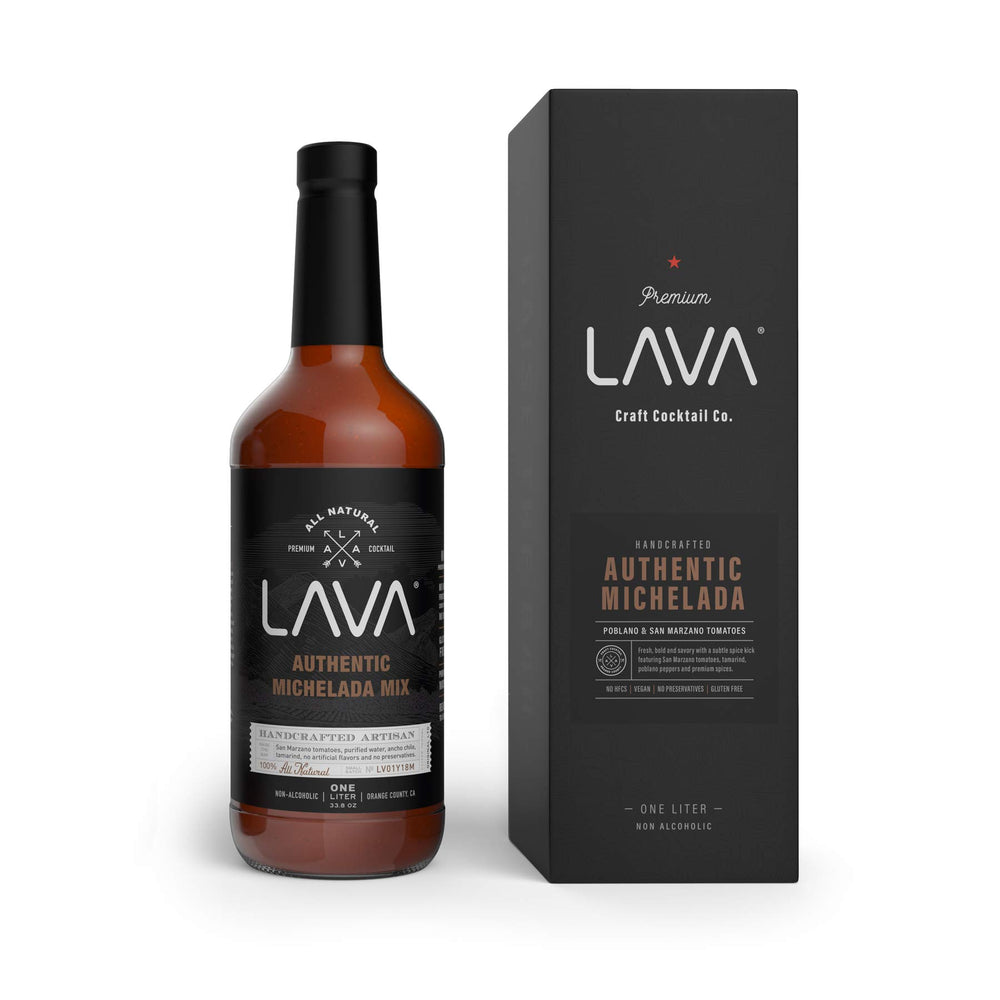 LAVA botella frontal mostrando etiqueta premium y vidrio reutilizable