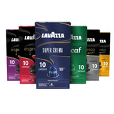 Lavazza caja frontal de 60 cápsulas mostrando variedad y conveniencia