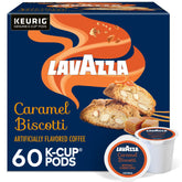 Lavazza caja frontal Caramel Biscotti mostrando marca y beneficio aroma tentador