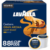 Lavazza caja frontal de cápsulas K-Cup mostrando diseño y beneficio práctico