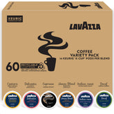 Lavazza pack frontal mostrando las 60 cápsulas y variedad de mezclas, práctico y premium