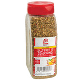 Lawry's envase frontal de 10 oz que muestra la mezcla sin sal y su practicidad
