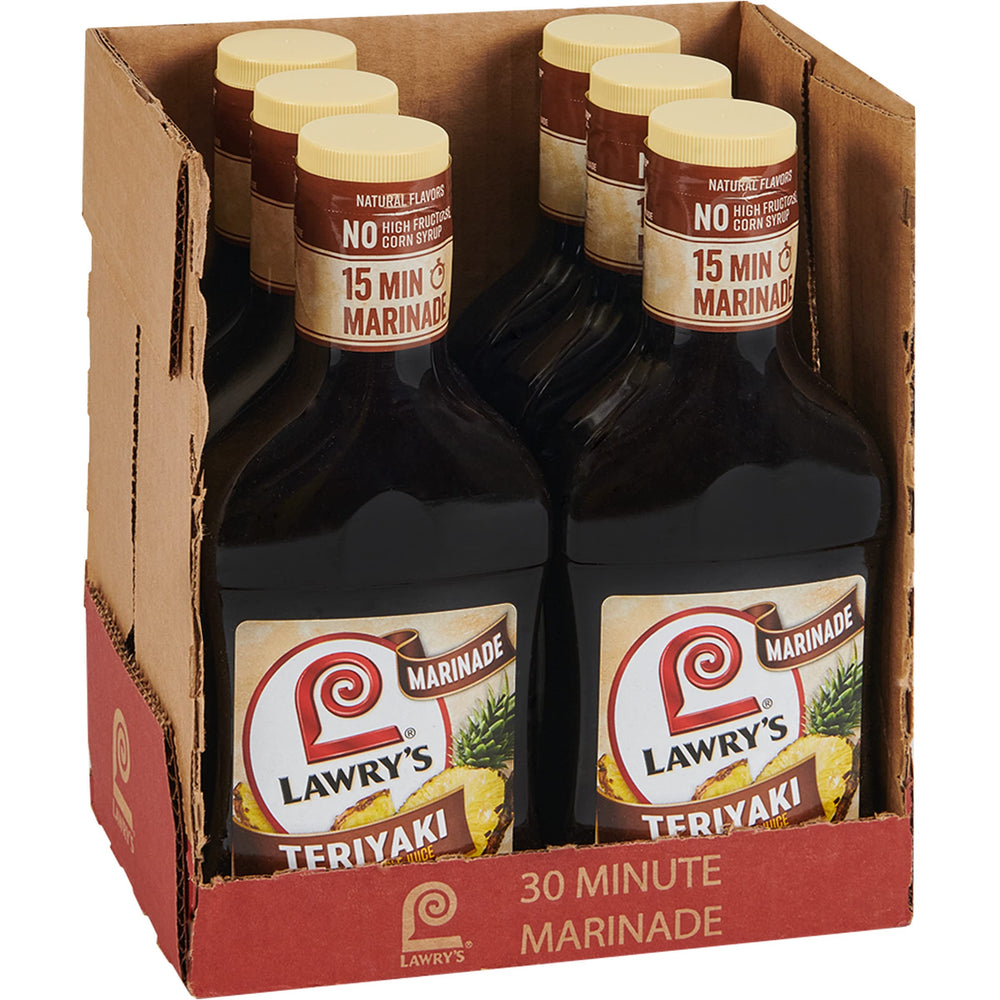 Lawry's botella frente mostrando la marinada y atractivo visual