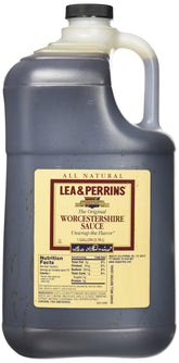Lea & Perrins jarra frontal mostrando etiqueta y capacidad para cocinar grandes cantidades