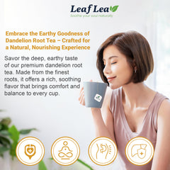 LeafLea infusión en taza caliente, muestra color profundo y confort