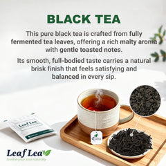 LeafLea hojas de té negro en detalle, muestra calidad de la hoja