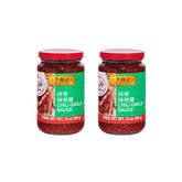 Lee Kum Kee frasco frontal mostrando etiqueta y color picante