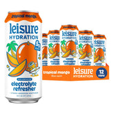 Leisure lata frente sabor mango mostrando diseño y atractivo refrescante