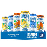 Leisure pack frontal con las tres variedades y lata visible mostrando diseño y conveniencia