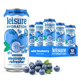 Lata Leisure Wild Blueberry frontal mostrando etiqueta y presentación en 16 oz