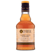 Liber & Co. botella frontal con etiqueta clara y duraznos, muestra calidad premium