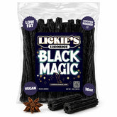 Lickies Licorice frente del empaque mostrando bolsa de 16 oz y diseño vintage