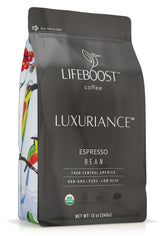 Lifeboost empaque frontal mostrando bolsa de 12oz y beneficios orgánicos