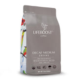 LIFEBOOST empaque frontal mostrando el café descafeinado y beneficios