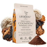 Lifeboost envase frontal mostrando sabor French Vanilla y bajo en acidez