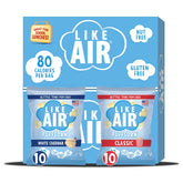 Like Air pack frontal mostrando 20 bolsas individuales y clip, ideal para porciones controladas