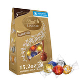 Lindt LINDOR bolsa frontal mostrando variedad de sabores y atractivo visual
