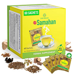 LINK SAMAHAN empaque frontal mostrando 60 sobres y beneficio de bienestar diario