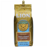 Lion Coffee bolsa frontal de 7 oz mostrando marca y beneficio frescura
