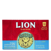 Lion Coffee caja frontal mostrando diseño y sabor hawaiano, conveniencia inmediata