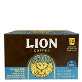 Lion Coffee envase frontal mostrando sabor vainilla macadamia y tueste medio