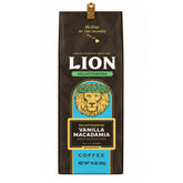Lion Coffee paquete frontal Vanilla Macadamia muestra aroma tropical y frescura