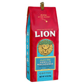 Lion Coffee bolsa frontal mostrando diseño y sello de frescura
