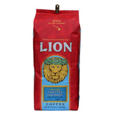 Lion Coffee saco frontal mostrando etiqueta y frescura