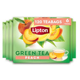 Lipton caja frontal Peach Green Tea mostrando diseño y conveniencia