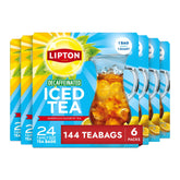 Lipton decaf frontal del paquete familiar mostrando cantidad y beneficio práctico
