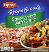Lipton envase frontal Savory Herb con ajo, presentación clara y práctica