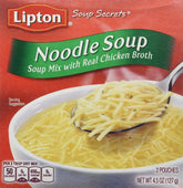 Lipton sopa de fideos frontal mostrando el envase y conveniencia de pack