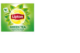 Lipton paquete frontal de té verde con jazmín mostrando caja reciclable y certificación