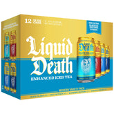Liquid Death frente del pack muestra sabores y diseño distintivo