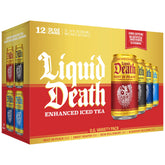 Liquid Death lata frontal mostrando diseño y ahorro de azúcar