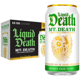 Liquid Death lata Mt. Death al frente mostrando diseño audaz y atractivo